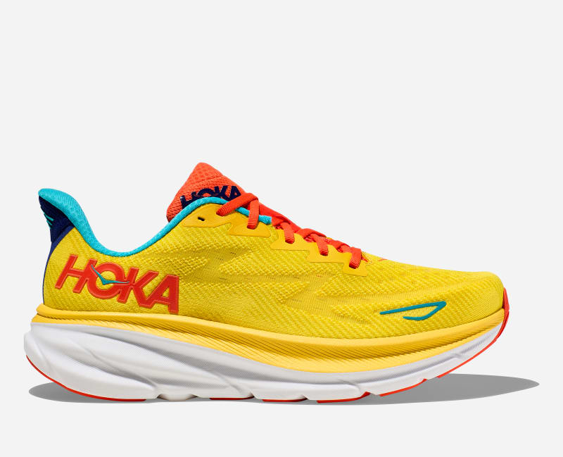 HOKA Men’s Clifton 9 Running Shoes (Passion Fruit/Maize)