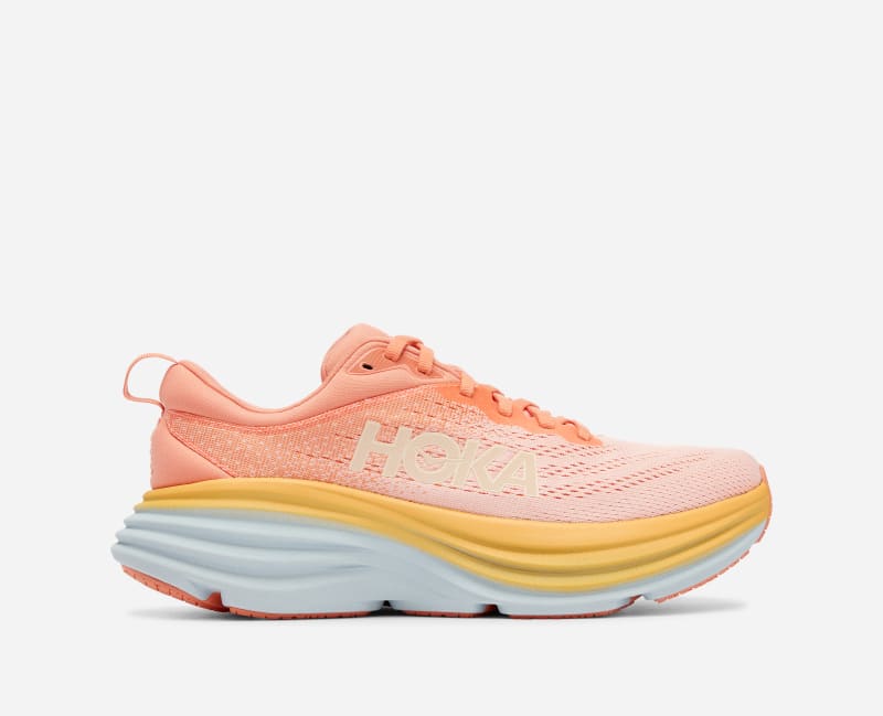 HOKA Women’s Bondi 8 Running Shoes (Shell Coral/Peach Parfait)